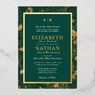 Invitation En Aluminium Classy Green & Gold Foliage Mariage de verdure