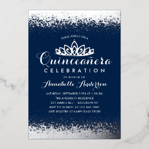 Invitation En Aluminium Classy Royal Blue Quinceañera Parties scintillant