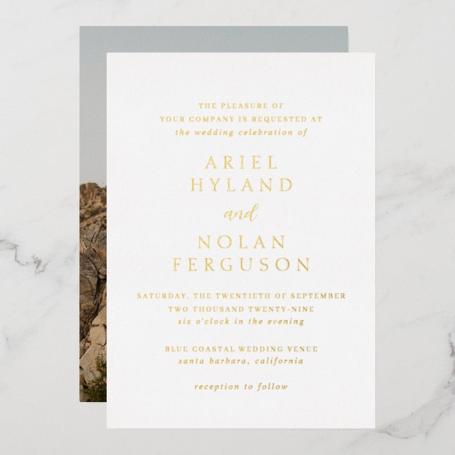 Invitation En Aluminium Clean Photo Mariage moderne (Recto/Verso)