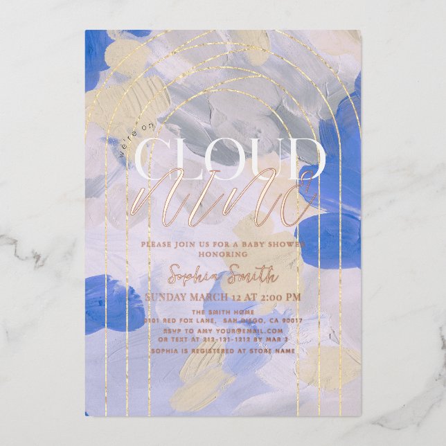 Invitation En Aluminium Cloud 9 Gouache Peinture Baby shower de brosse (Recto)
