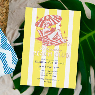 Invitation En Aluminium Club de plage rayures jaunes Fête d'anniversaire O