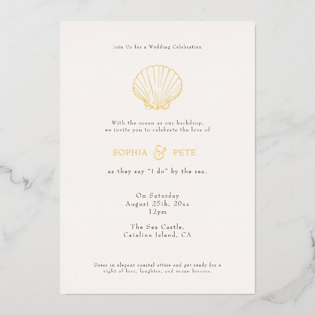 Invitation En Aluminium Coastal Chic Foil Mariage Inviter Beige (Recto)