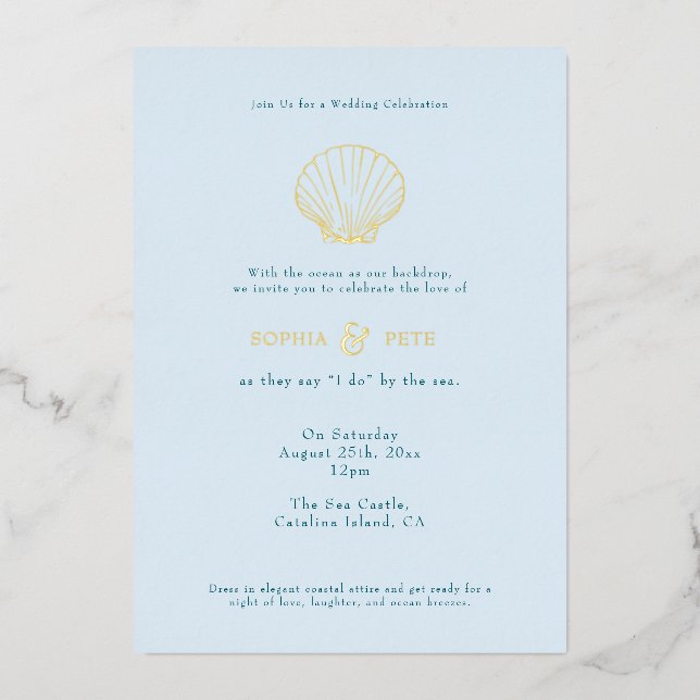 Invitation En Aluminium Coastal Chic Foil Mariage Inviter Bleu (Recto)