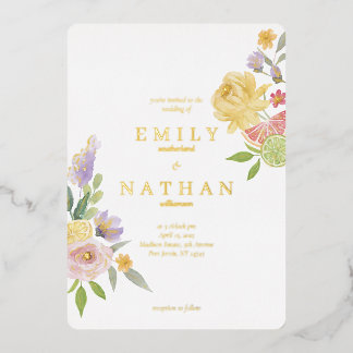 Invitation En Aluminium Cocktail Citrus Mariage Aquarelle Floral Paradise