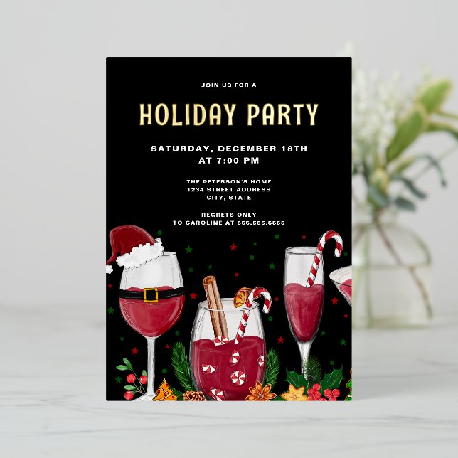 Invitation En Aluminium Cocktails de Noël Fête Véritable Or (Debout devant)