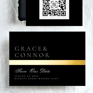 Invitation En Aluminium Code QR Classique Bande Noire Photo Enregistrer La