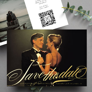 Invitation En Aluminium Code QR de calligraphie dorée élégante et formelle