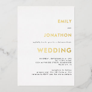 Invitation En Aluminium Code QR de texte simple Mariage Or Blanc Réel