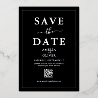 Invitation En Aluminium Code QR en feuille d'argent noir pour mariage 'Sav