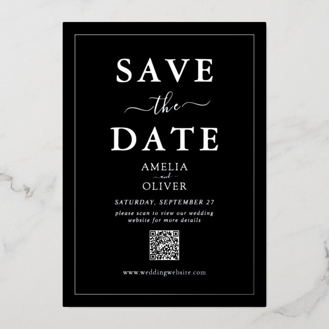 Invitation En Aluminium Code QR en feuille d'argent noir pour mariage 'Sav (Recto)