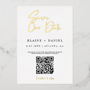 Invitation En Aluminium Code QR Enregistrez Notre Date Photo Or