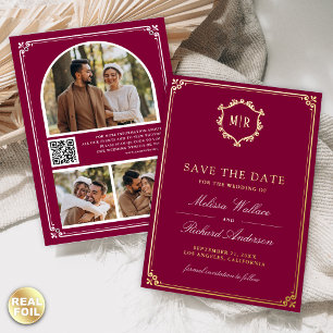 Invitation En Aluminium Code QR Magenta Photo Mariage Économisez la Date O