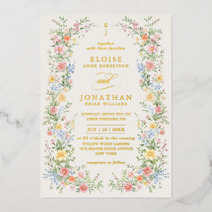 Invitation En Aluminium Code QR Mariage Floral Printanier Orné Pastel Doux