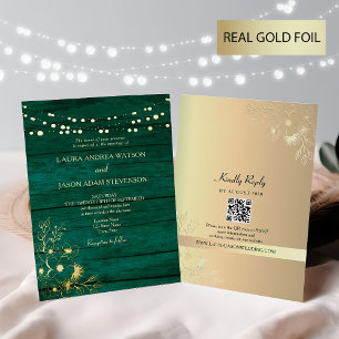 Invitation En Aluminium Code QR Mariage Gold et Emerald Green