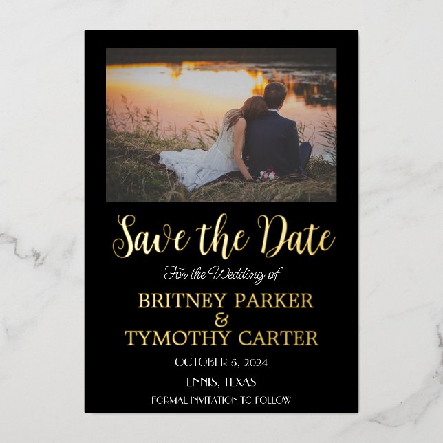 Invitation En Aluminium Code QR moderne Calligraphie photo Mariage noir (Recto)