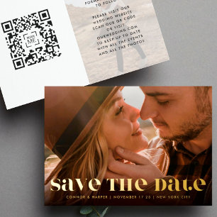 Invitation En Aluminium Code QR Moderne Gras Premium Enregistrer la Date d