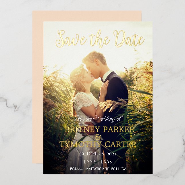 Invitation En Aluminium Code QR moderne Photo Champagne Mariage ivoire (Recto/Verso)