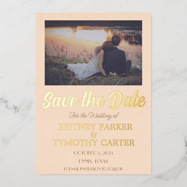 Invitation En Aluminium Code QR moderne Photo Champagne Mariage ivoire Phu (Recto)