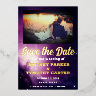 Invitation En Aluminium Code QR moderne Photo Galaxie céleste Mariage