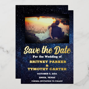 Invitation En Aluminium Code QR Moderne Photo Galaxie Céleste Mariage Feui