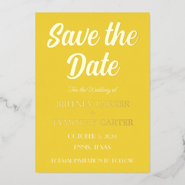 Invitation En Aluminium Code QR moderne photo Mariage de script jaune (Recto)