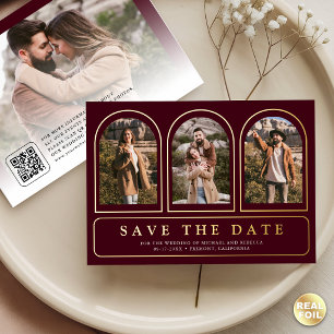 Invitation En Aluminium Code QR Photo Or Bourgogne Mariage Économisez la D