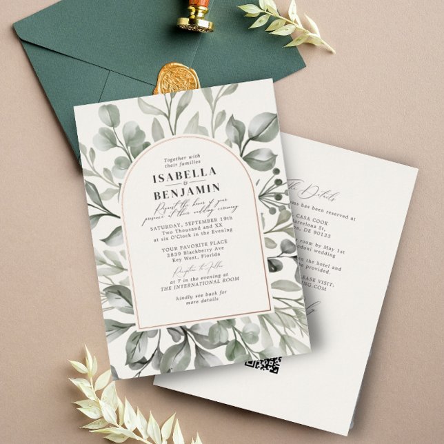 Invitation En Aluminium Code QR RSVP Arc de verdure ivoire Mariage Rose Go (Créateur téléchargé)