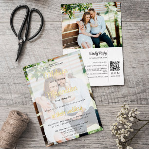 Invitation En Aluminium Code QR RSVP en ligne 2 photos écriture dorée mode
