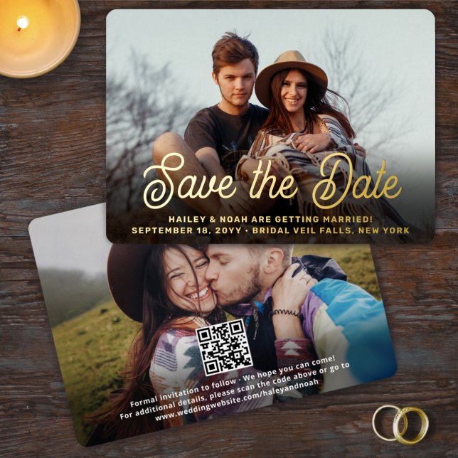 Invitation En Aluminium Code QR Script Rétro 2 Photo Mariage Enregistrer l (Créateur téléchargé)
