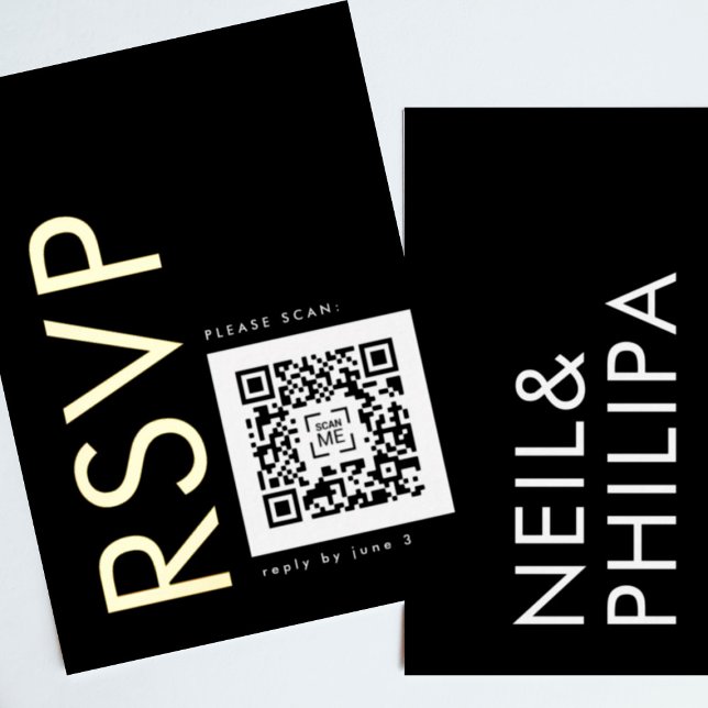Invitation En Aluminium CODE QR ULTRA MODERNE 2 x RSVP OR (**NB READ PRODUCT DESCRIPTION - DIY GOLD RSVP - QR CODE)