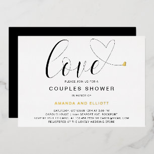 Invitation En Aluminium Cœur d'amour noir blanc moderne couples douche or