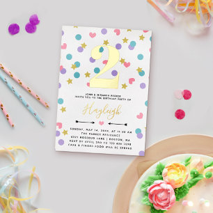 Invitation En Aluminium Cœur en étoile rose Confetti Enfant Anniversaire