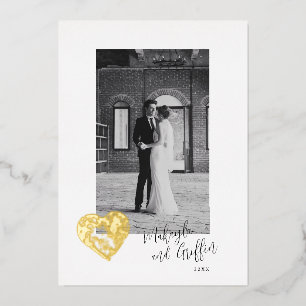 Invitation En Aluminium Cœur Estampé en Or avec Photo de Mariage Merci