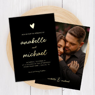 Invitation En Aluminium Coeur et romantique Script moderne Photo Mariage G