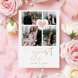 Invitation En Aluminium Coeur rose dentelle fantaisie 4 Photos multiples C