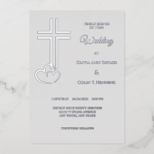 Invitation En Aluminium Coeurs croisés double ligne sur Mariage argent