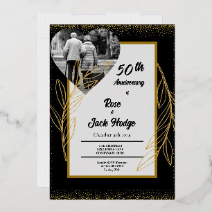 Invitation En Aluminium Cœurs d'or noirs Photo 50e anniversaire