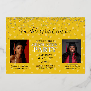 Invitation En Aluminium Coeurs jaunes Double Graduation or