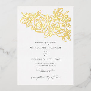 Invitation En Aluminium Coin de fleurs dorées élégant design de mariage