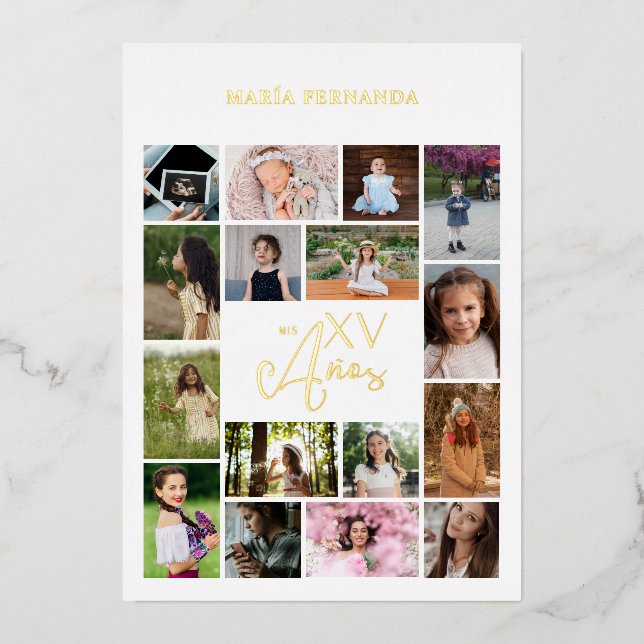 Invitation En Aluminium Collage branché 15 Años 16 Photos Espagne (Recto)