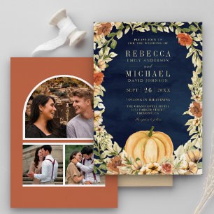 Invitation En Aluminium Collage de photos de citrouille florale mariage Na