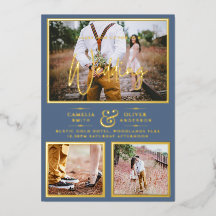 Collage photo élégant en feuille d'or Mariage bleu