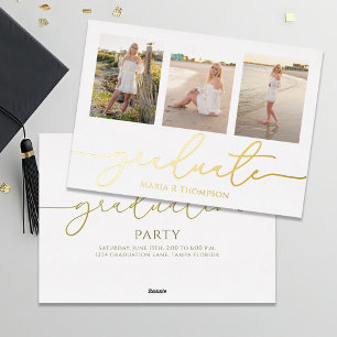 Invitation En Aluminium Collage photo minimaliste de script Gold