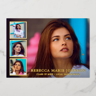 Invitation En Aluminium Collage photo moderne Elégant Graduation