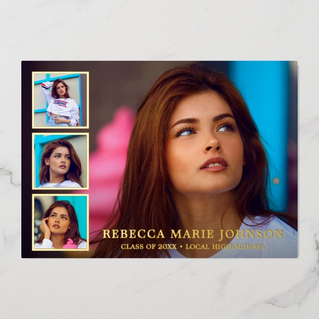 Invitation En Aluminium Collage photo moderne Elégant Graduation (Recto)