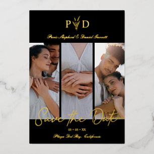 Invitation En Aluminium Collage simple de 3 photos de mariage avec branche