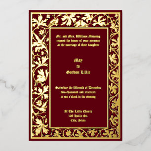 Invitation En Aluminium Colombes sur bordure de feuillage de vigne florale