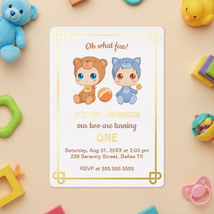 Invitation En Aluminium Combinaison ourson pour les premiers jumeaux anniv