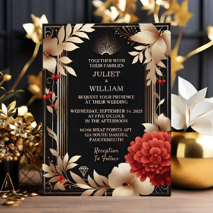 Invitation En Aluminium Comme Roses Garden Diamond Rouge Noir Et Or Mariag