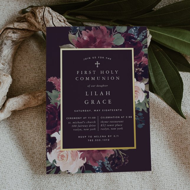 Invitation En Aluminium Communion sainte de la première fleur de prune (Créateur téléchargé)